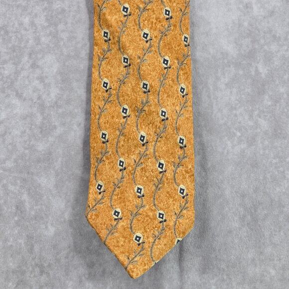 Joseph Abboud Orange Floral Executive Geometric 100% Silk Italy Mens Neck Tie - Picture 1 of 6